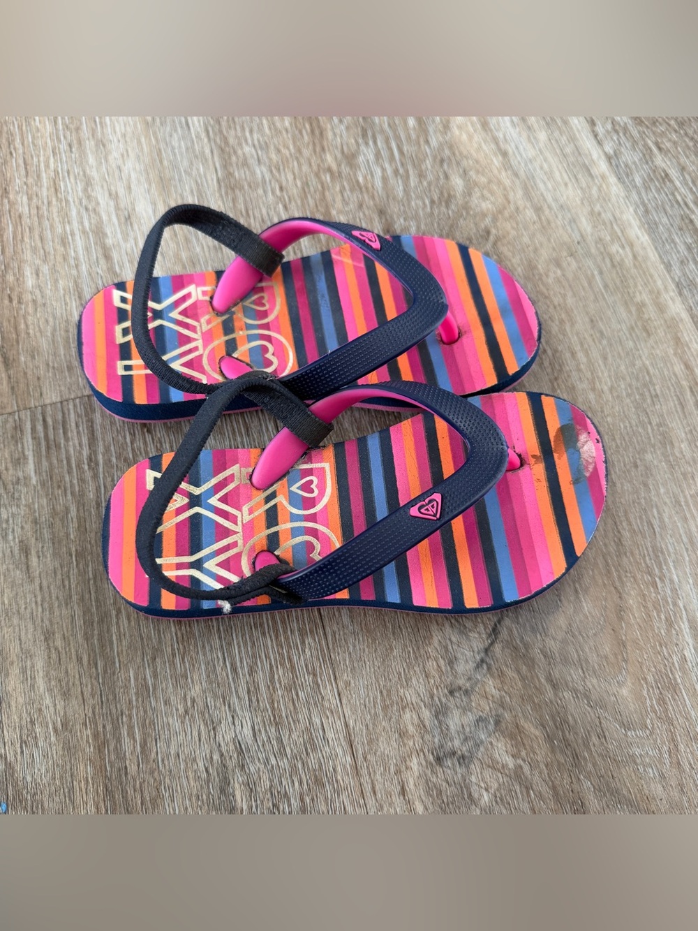 Roxy Girls Multicolor Stripe Flip Flops with Navy Straps